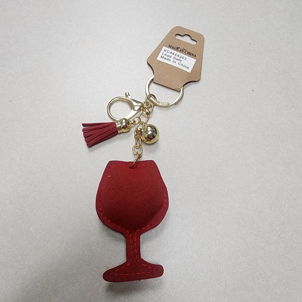 Mix Color Wine Glass Iconic Key Chain Rhinestones Tassle Clip & Key Ring 3D